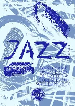 Vector jazz, rock or blues music poster template. Stock Illustration