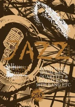 Vector jazz, rock or blues music poster template. Stock Illustration