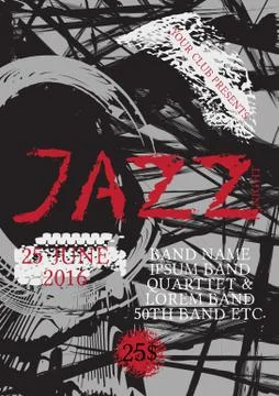 Vector jazz, rock or blues music poster template. Stock Illustration