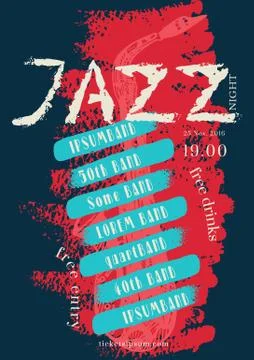 Vector jazz, rock or blues music poster template. Illustrazione stock