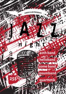 Vector jazz, rock or blues music poster template. Stock Illustration