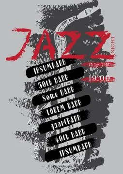Vector jazz, rock or blues music poster template. Stock Illustration