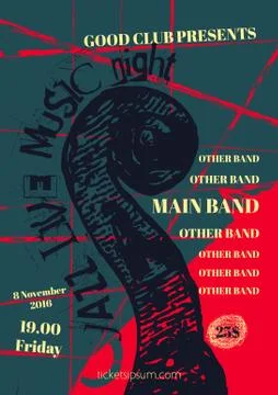 Vector jazz, rock or blues music poster template. Stock Illustration