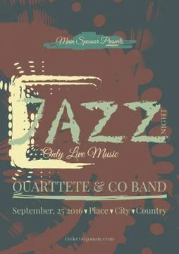 Vector jazz, rock or blues music poster template. Illustrazione stock
