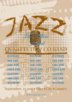 Vector jazz, rock or blues music poster template. Stock Illustration
