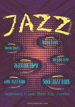 Vector jazz, rock or blues music poster template. Stock Illustration