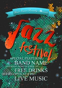 Vector jazz, rock or blues music poster template. Stock Illustration