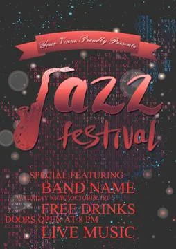 Vector jazz, rock or blues music poster template. Stock Illustration