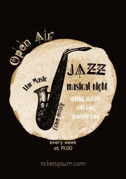 Vector jazz, rock or blues music poster template. Illustrazione stock