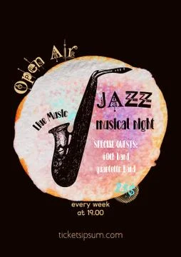 Vector jazz, rock or blues music poster template. Stock Illustration