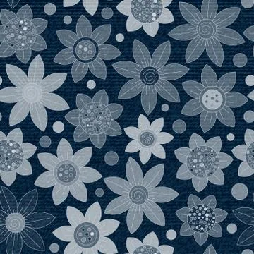 Vector Jeans background with flowers. Denim seamless pattern. Blue jeans fabric Illustrazione stock