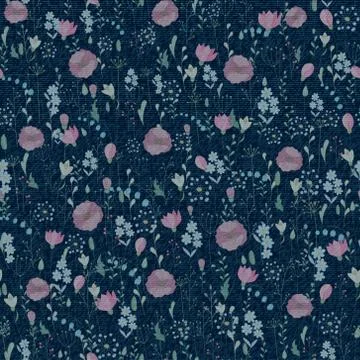 Vector Jeans background with flowers. Denim seamless pattern. Blue jeans fabric Stock Illustration
