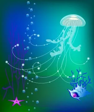 Vector jelly fish underwater world, sea shell イラスト素材