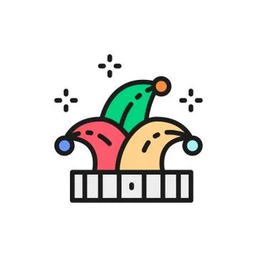 Vector jester hat, joker, clown flat color line icon. Stock Illustration