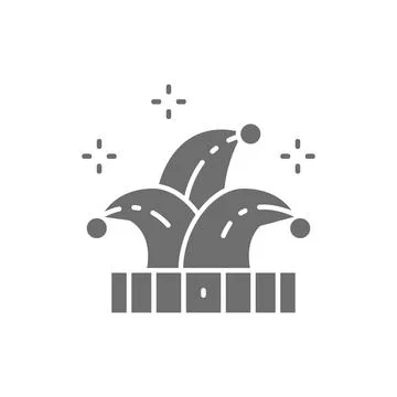 Vector jester hat, joker, clown grey icon. Stock Illustration