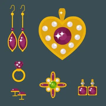 Vector jewelry items gold elegance gemstones precious accessories fashion イラスト素材