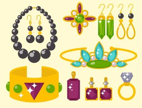 Vector jewelry items gold elegance gemstones precious accessories fashion イラスト素材