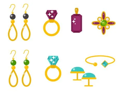 Vector jewelry items gold elegance gemstones precious accessories fashion 库存插图