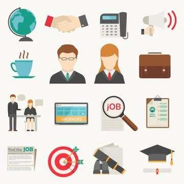 Vector job search icon set computer office concept human recruitment employment Illustrazione stock