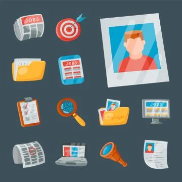 Vector job search icon set office concept human recruitment employment work Stock Illustration