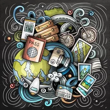 Vector Journey cartoon doodle chalkboard illustration 스톡 일러스트