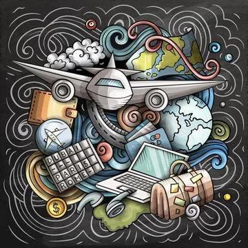 Vector Journey cartoon doodle chalkboard illustration 스톡 일러스트