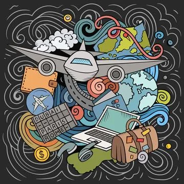 Vector Journey cartoon doodle chalkboard illustration Stock Illustration