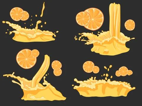 Vector juice orange flow and splash with orange fruit Stock Illustration