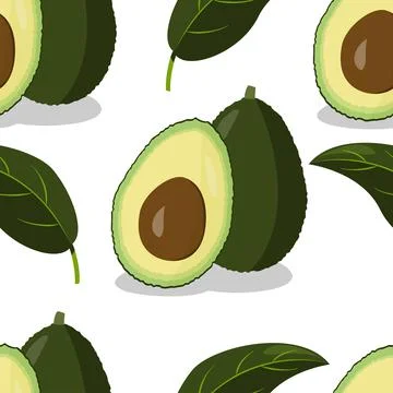 Vector. Juicy summer background from hand-drawn avocados. Seamless pattern. Stock Illustration