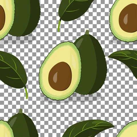 Vector. Juicy summer background from hand drawn avocados on a transparent. Stock Illustration