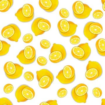 Vector. Juicy summer background from hand-drawn lemons. Seamless pattern. Stock Illustration