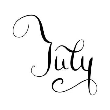 Vector July hand drawn month. Cursive handwritten style made using ink Stock Illustration