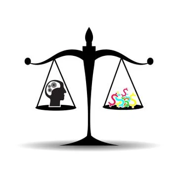Vector : Justic scales between knowledge and money Stock Illustration