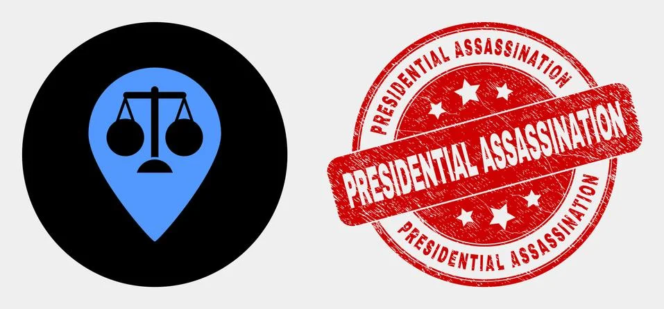 Vector Justice Map Marker Icon and Scratched Presidential Assassination Stamp Stock Illustration