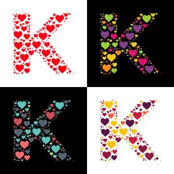 Vector K alphabet with various heart shape Stock Illustration