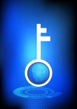 Vector : Key and finger print on blue technology grid background Stock-Illustration