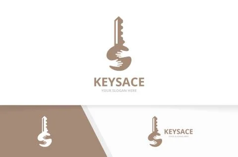 Vector key and hands logo combination. Lock and hug symbol or icon. Unique house Stock Illustration