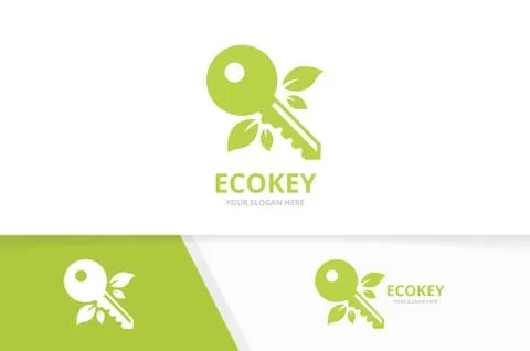 Vector key and leaf logo combination. Lock and eco symbol or icon. Unique house Stock Illustration