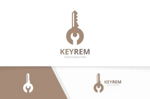 Vector key and repair logo combination. Lock and fix symbol or icon. Unique Stockillustratie