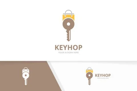 Vector key and shop logo combination. Lock and sale symbol or icon. Unique house Illustrazione stock