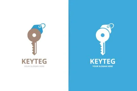 Vector key and tag logo combination. Unique house and label logotype design Stock-Illustration
