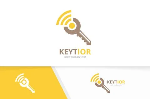 Vector key and wifi logo combination. Lock and signal symbol or icon. Unique Stock Illustration