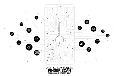 Vector key icon in mobile from dot and line circuit board style. background c Stock Illustration