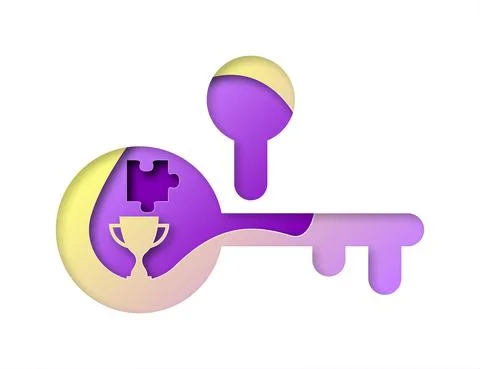 Vector key in paper art style Stock Illustration