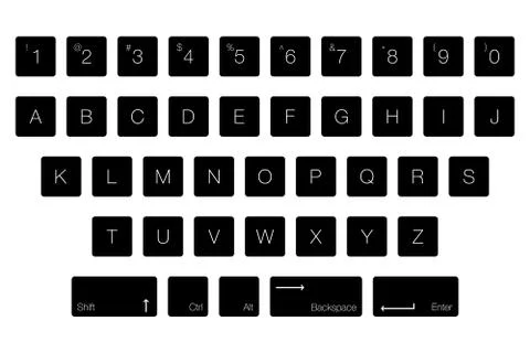 Vector Keyboard Computer Letter Keys. Isolated Black Buttons in Alphabetical  Stock Illustration