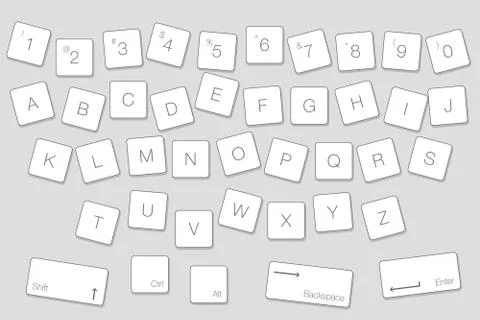 Vector Keyboard Computer Letter Keys. Isolated White Buttons in Alphabetical  Stock Illustration