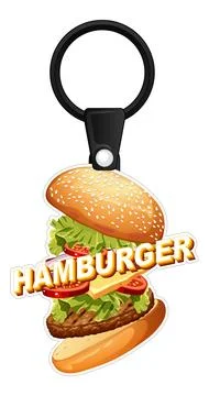Vector Keychain Illustration of a Deconstructed Hamburger with Text Overlay Stock Illustration