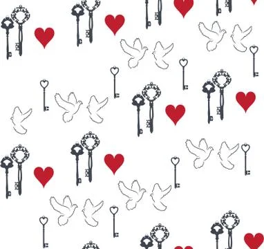 Vector Keys and Hearts. Stock Illustration