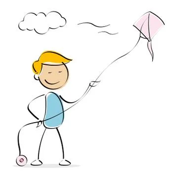 Vector kid flying kite Illustrazione stock