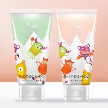 Vector Kid or Child Shampoo &amp; Conditioner Toiletries Semi Transparent Tube Stock Illustration